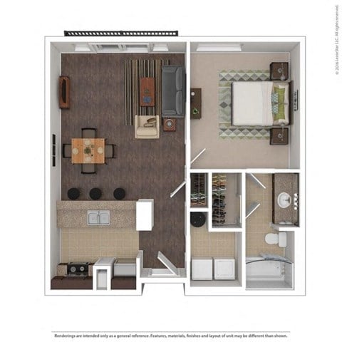Floor plan for 1 bed, 1 bath, 675 sqft
